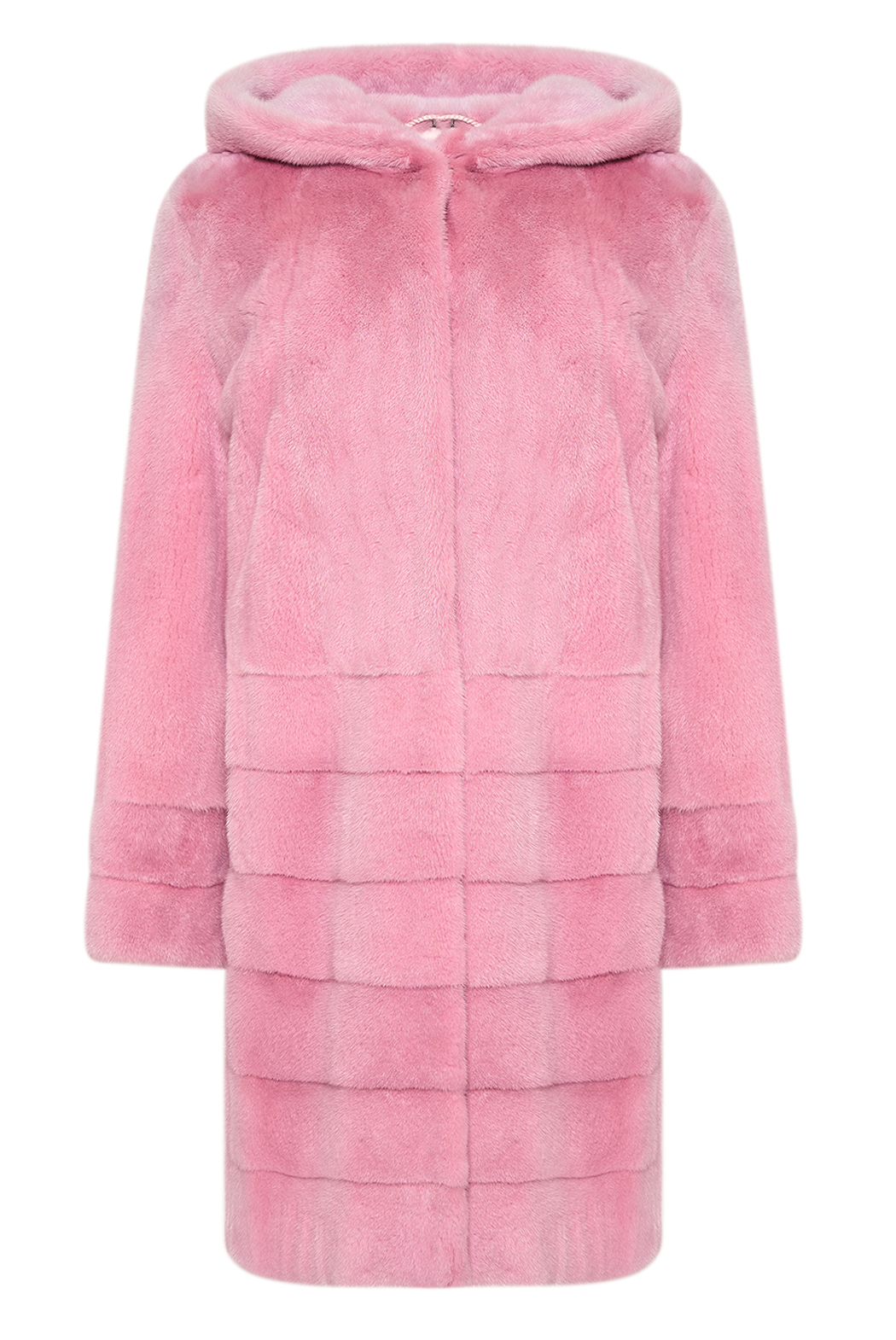 Пальто из меха норки с капюшоном розовое